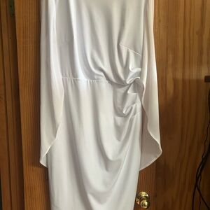 Elegant White Draped Women's Dress